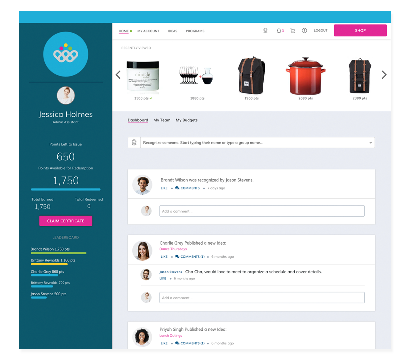 Employee Rewards Platform Employee Appreciation Rewardian